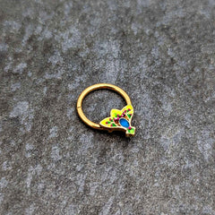 16G 3/8 Blue Gem Gold Tone Tropic Fan Hinged Segment Ring