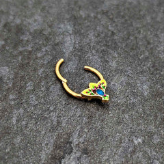 16G 3/8 Blue Gem Gold Tone Tropic Fan Hinged Segment Ring