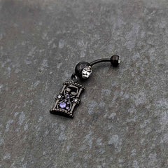 Clear Purple Gem Black Goth Heart Skulls Hourglass Dangle Belly Ring