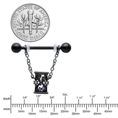 14G 5/8 Purple Gem Black Goth Hourglass Chain Dangle Nipple Ring Set