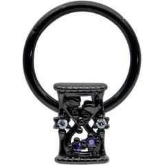 16G 3/8 Purple Gem Black Heart Goth Hourglass Hinged Segment Ring