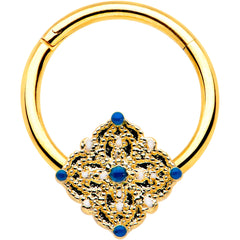 16G 3/8 Gold Tone Lacy Rhombus Hinged Segment Ring