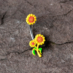 Happy Sunflower Trio Double Mount Belly Ring