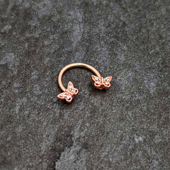 16G 3/8 Clear Gem Rosy Tone Butterfly Horseshoe Circular Barbell