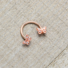 16G 3/8 Clear Gem Rosy Tone Butterfly Horseshoe Circular Barbell