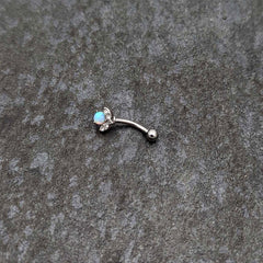 16G 5/16 White Synthetic Opal Style Flower Curved Eyebrow Ring