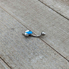 Blue Synthetic Opal Style Flower Belly Ring