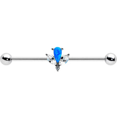 14G Blue Faux Opal Style Flower Industrial Barbell 38mm