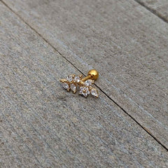 16G 1/4 Clear CZ Gem Gold Hue Flower Vine Cartilage Tragus Earring