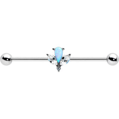 14G White Faux Opal Style Flower Industrial Barbell 38mm