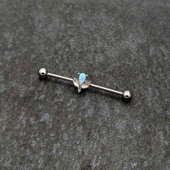 14G White Faux Opal Style Flower Industrial Barbell 38mm