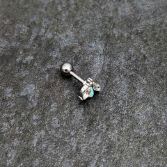16G 1/4 White Synthetic Opal Flower Cartilage Tragus Earring