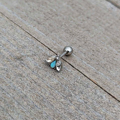 16G 1/4 White Synthetic Opal Flower Cartilage Tragus Earring