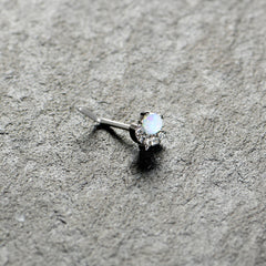 20G 7mm White Synthetic Opal Style Flower L Shape Nose Ring