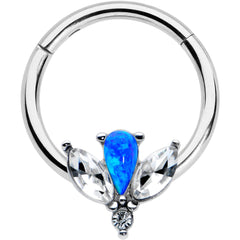 16G 3/8 Blue Faux Opal Style Flower Hinged Segment Ring