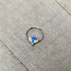 16G 3/8 Blue Faux Opal Style Flower Hinged Segment Ring