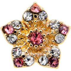 16G 5/16 Pink Gem Gold Tone Texture Star Labret Monroe Tragus