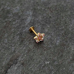 16G 5/16 Pink Gem Gold Tone Texture Star Labret Monroe Tragus