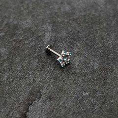 16G 5/16 Clear Blue Gem Opulent Flower Labret Monroe Tragus