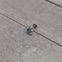 16G 5/16 Clear Blue Gem Opulent Flower Labret Monroe Tragus