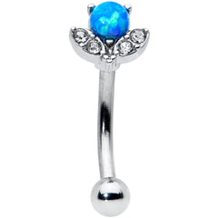 16G 5/16 Clear Gem Blue Faux Opal Style Flower Curved Eyebrow Ring
