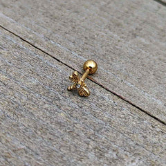 16G 1/4 Clear Gem Gold Tone Flying Dragonfly Cartilage Earring