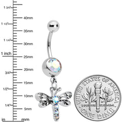 Aurora Gem Ornate Dragonfly Dangle Belly Ring