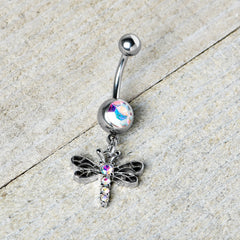 Aurora Gem Ornate Dragonfly Dangle Belly Ring