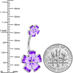 Purple Flower Textured Center Double Mount Belly Ring