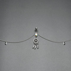 Clear Aurora Gem Southwest Dreamcatcher Dangle Belly Ring Belly Chain