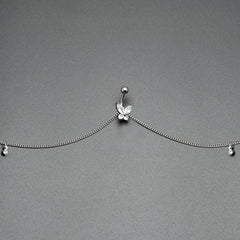 Clear Gem Rococo Butterfly Dangle Belly Ring Belly Chain