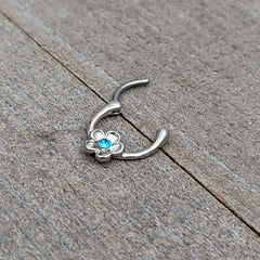 16G 5/16 Blue Gem Sweetheart Flower Cartilage Clicker