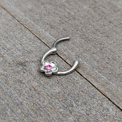 16G 5/16 Pink Gem Sweetheart Flower Cartilage Clicker