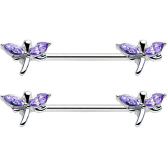 14G 5/8 Purple Gem Simple Styled Dragonfly Barbell Nipple Ring Set
