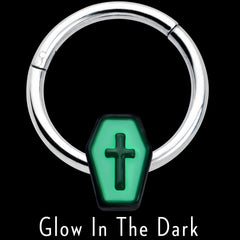 16G 3/8 Creepy Coffin Lt Purple Glow in Dark Hinged Segment Ring