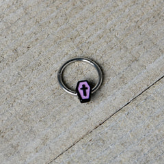 16G 3/8 Creepy Coffin Lt Purple Glow in Dark Hinged Segment Ring