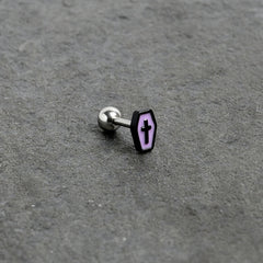 16G 1/4 Creepy Coffin Lt Purple Glow in Dark Cartilage Earring