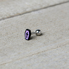 16G 1/4 Creepy Coffin Lt Purple Glow in Dark Cartilage Earring