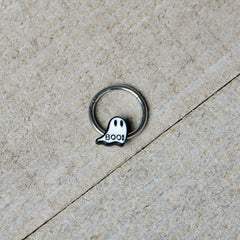 16G 3/8 White Ghost Glow in the Dark Halloween Hinged Segment Ring