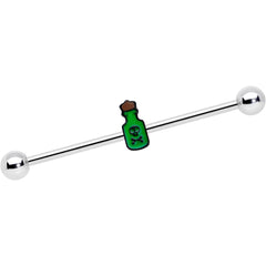 14G Poison Green Bottle Glow in the Dark Industrial Barbell 38mm