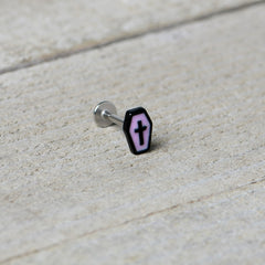 16G 5/16 Creepy Coffin Lt Purple Glow in Dark Labret Monroe Tragus