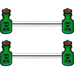 14G 9/16 Poison Green Bottle Glow in Dark Barbell Nipple Ring Set