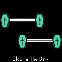 14G 9/16 Creepy Coffin Lt Purple Glow in the Dark Nipple Ring Set
