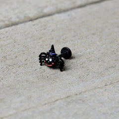 16G 5/16 Black Halloween Witch Smiling Spider Labret Monroe Tragus