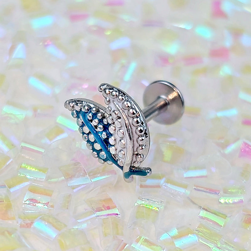 16G 1/4 Lovely Leaves Blue Cartilage Labret