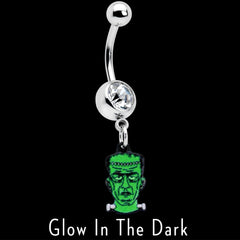 Clear Gem Frankenstein Head Green Glow in the Dark Dangle Belly Ring