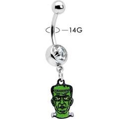 Clear Gem Frankenstein Head Green Glow in the Dark Dangle Belly Ring