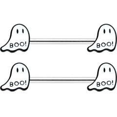 14G 9/16 Halloween Ghost Glow in the Dark Barbell Nipple Ring Set