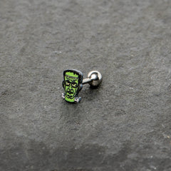 16G 1/4 Frankenstein Head Green Glow in the Dark Cartilage Earring