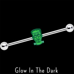 14G Frankenstein Head Green Glow in Dark Industrial Barbell 38mm